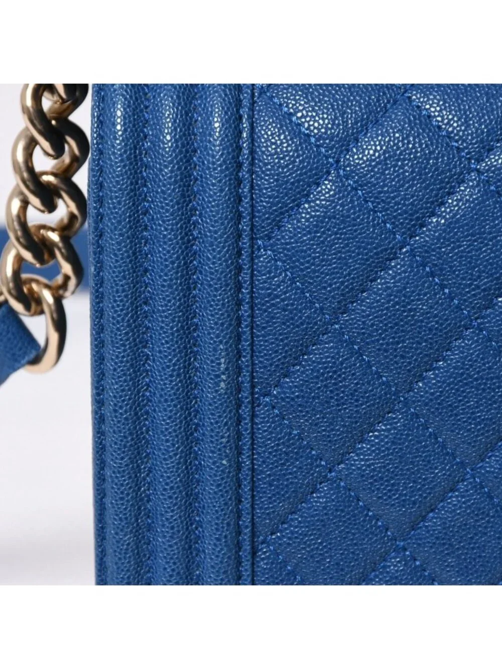 Chanel Boy 25 Chain Shoulder Bag CC Logo Caviar Leather Blue
